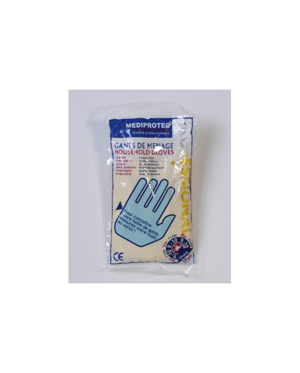 GANTS MENAGE LATEX FLOQUES COTON TAILLE XL - 1 PAIRE