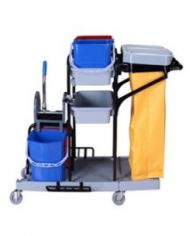 CHARIOT DE MENAGE DOUBLE SEAUX 16L+PRESSE+