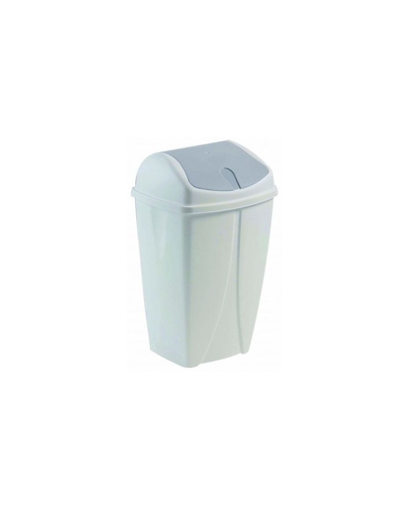 POUBELLE PLASTIQUE BLANCHE A COUVERCLE BASCULANT 50L